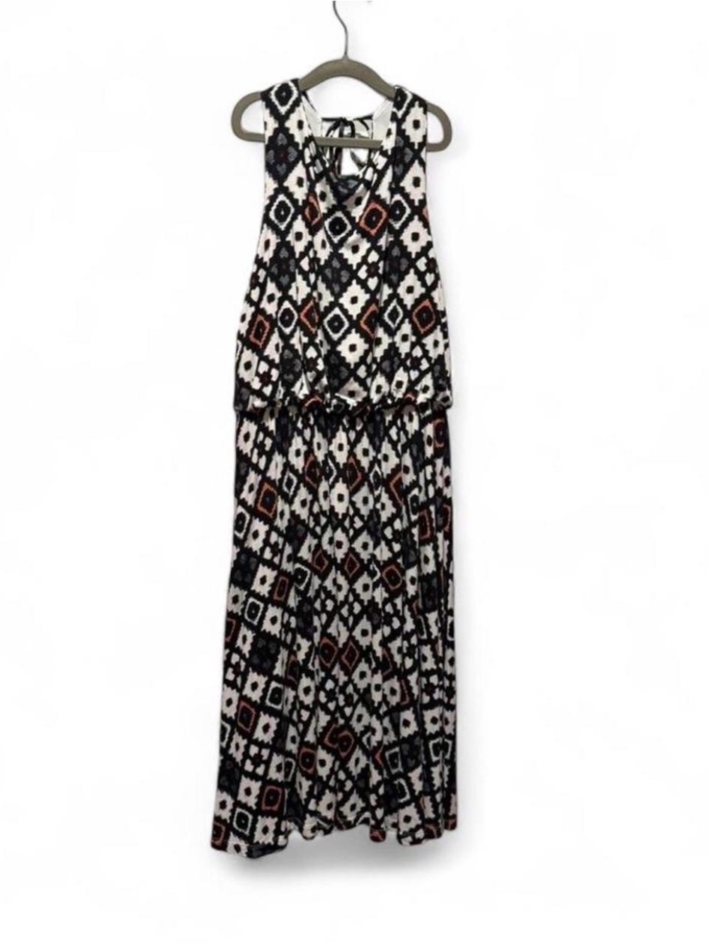 Michael Brandon Black & White Maxi Dress with Rust Diamond Print